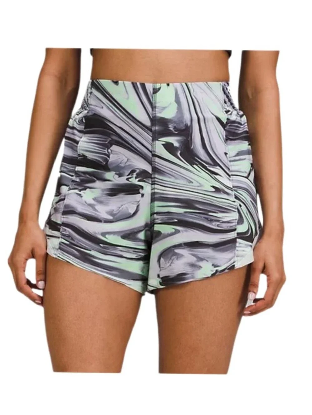 Lululemon Women's Green Chrome Swirl High Rise Hotty Hot‎ Shorts Size 6